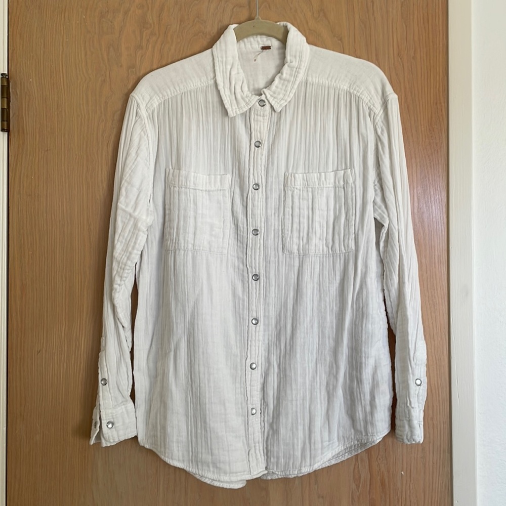 Free People White Button up with Pearl details